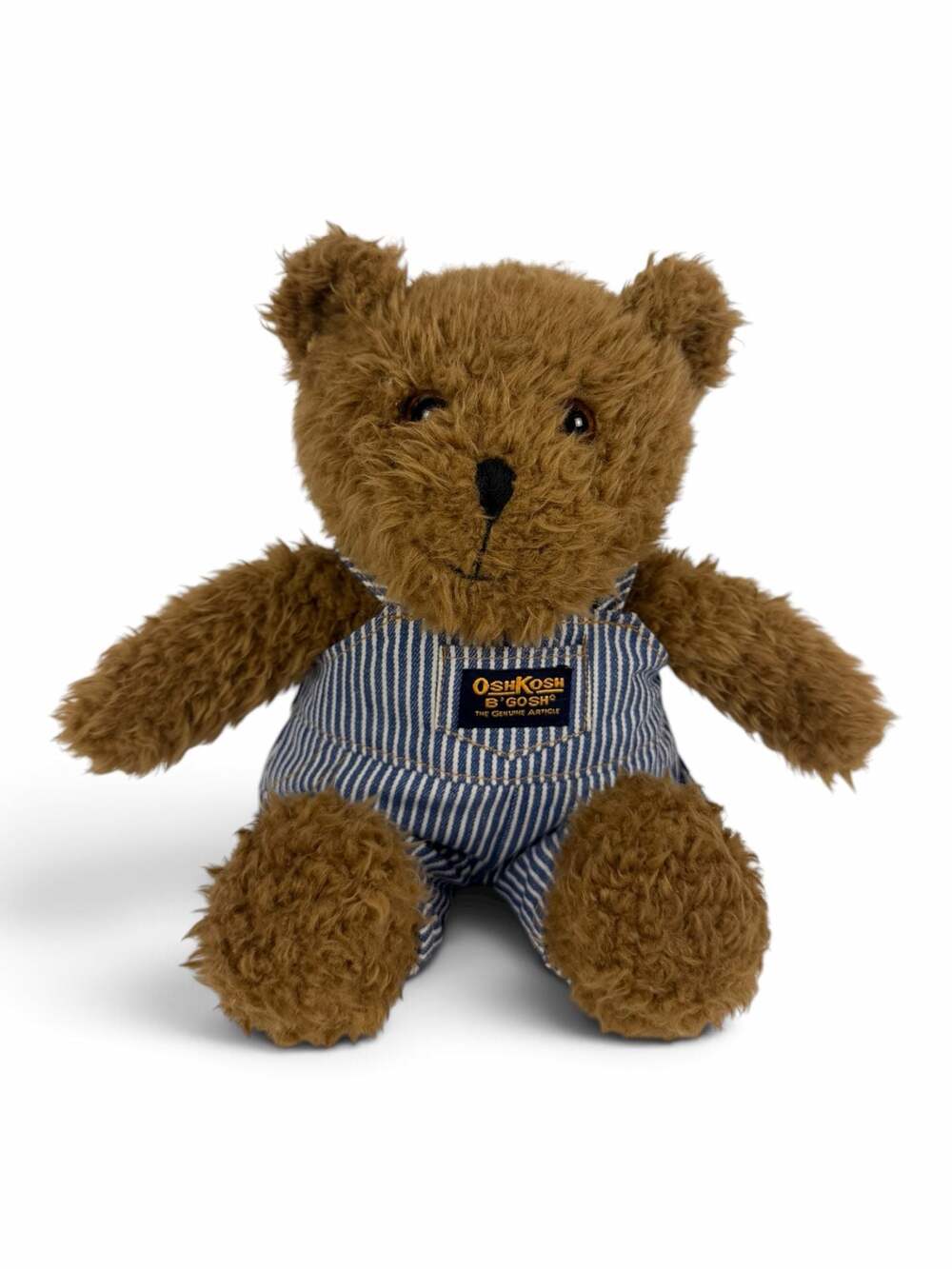 Vintage 2000 OshKosh B'Gosh Brown Teddy Bear Plush in Striped Overalls